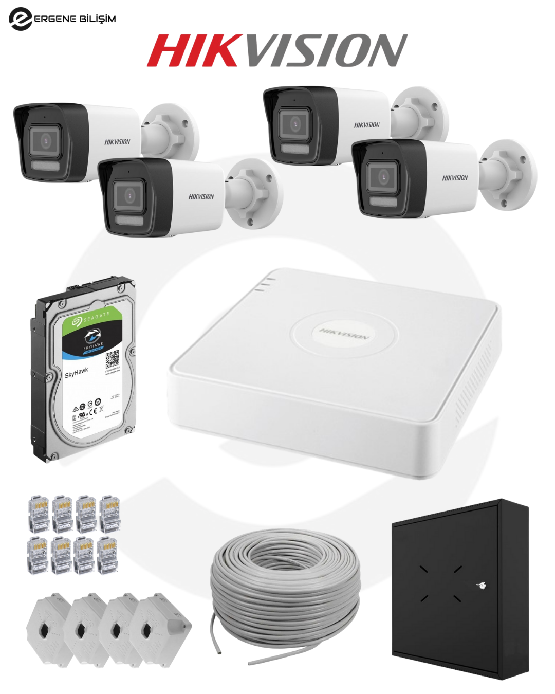 Hikvision 2 MP 4’lü IP Güvenlik Kamera Sistemi + Seagate 1 TB HDD + XVR/NVR Koruma Kutusu