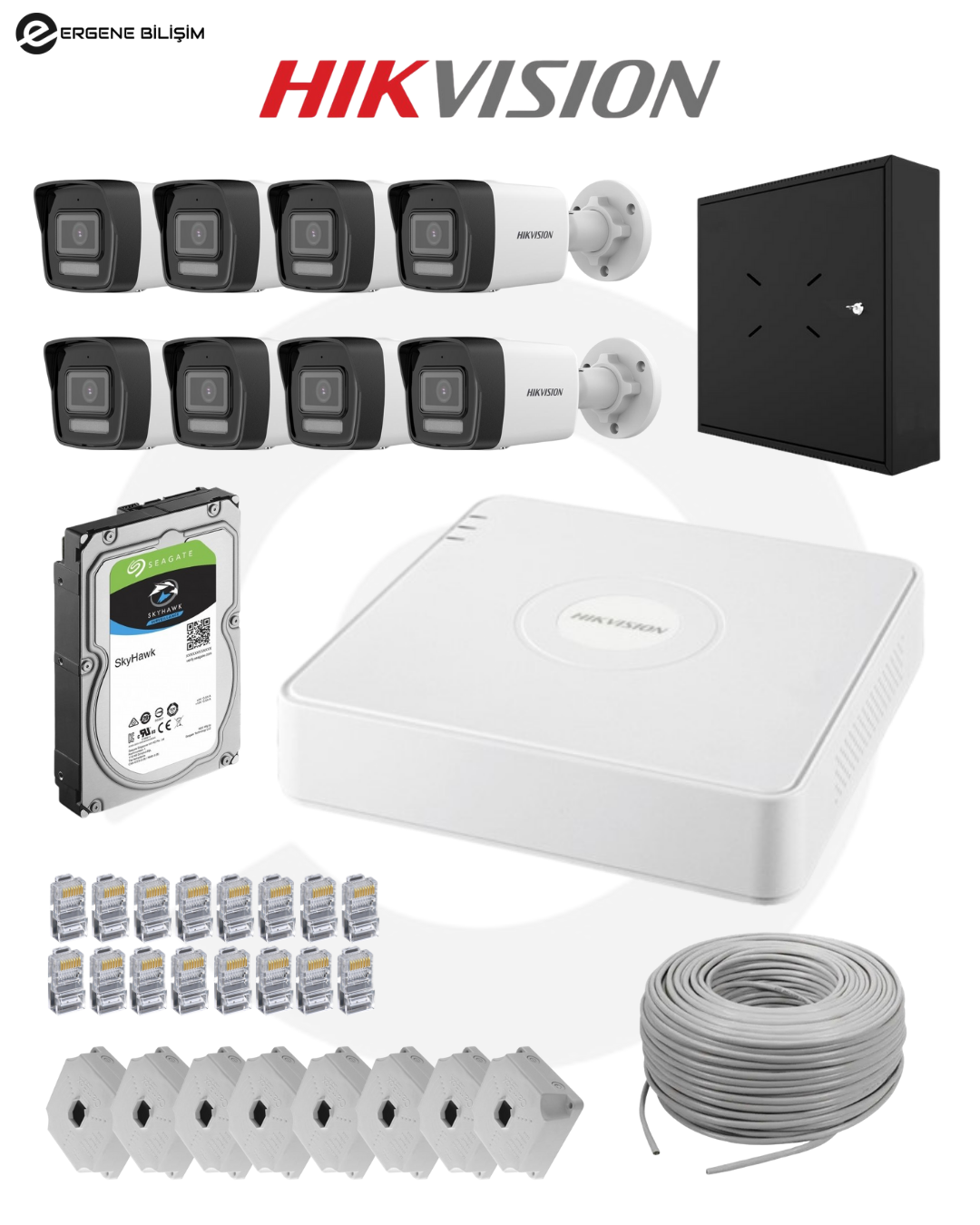 Hikvision 2 MP 8’li IP Güvenlik Kamera Sistemi + Seagate 2 TB HDD + XVR/NVR Koruma Kutusu