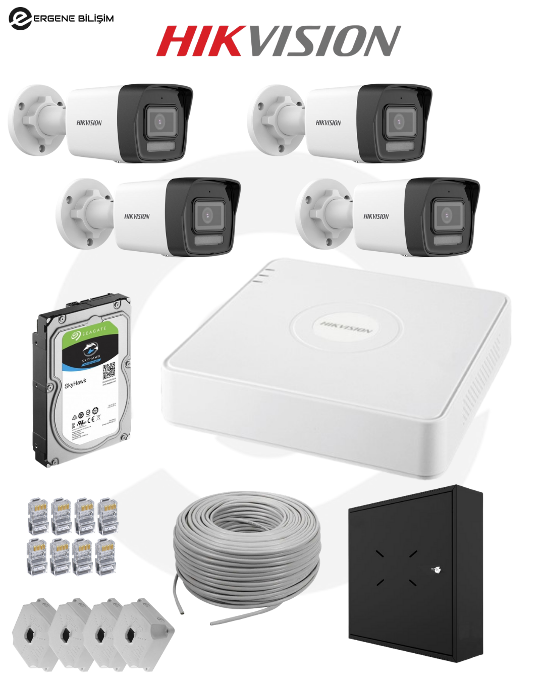 Hikvision 4 MP 4’lü IP Güvenlik Kamera Sistemi + Seagate 2 TB HDD + XVR/NVR Koruma Kutusu