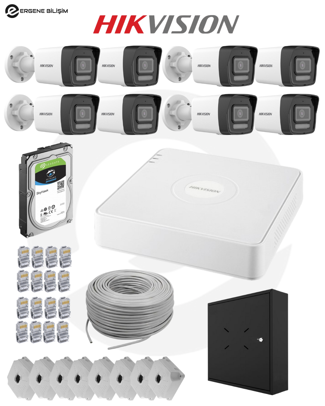Hikvision 4 MP 8’li IP Güvenlik Kamera Sistemi + Seagate 4 TB HDD + XVR/NVR Koruma Kutusu