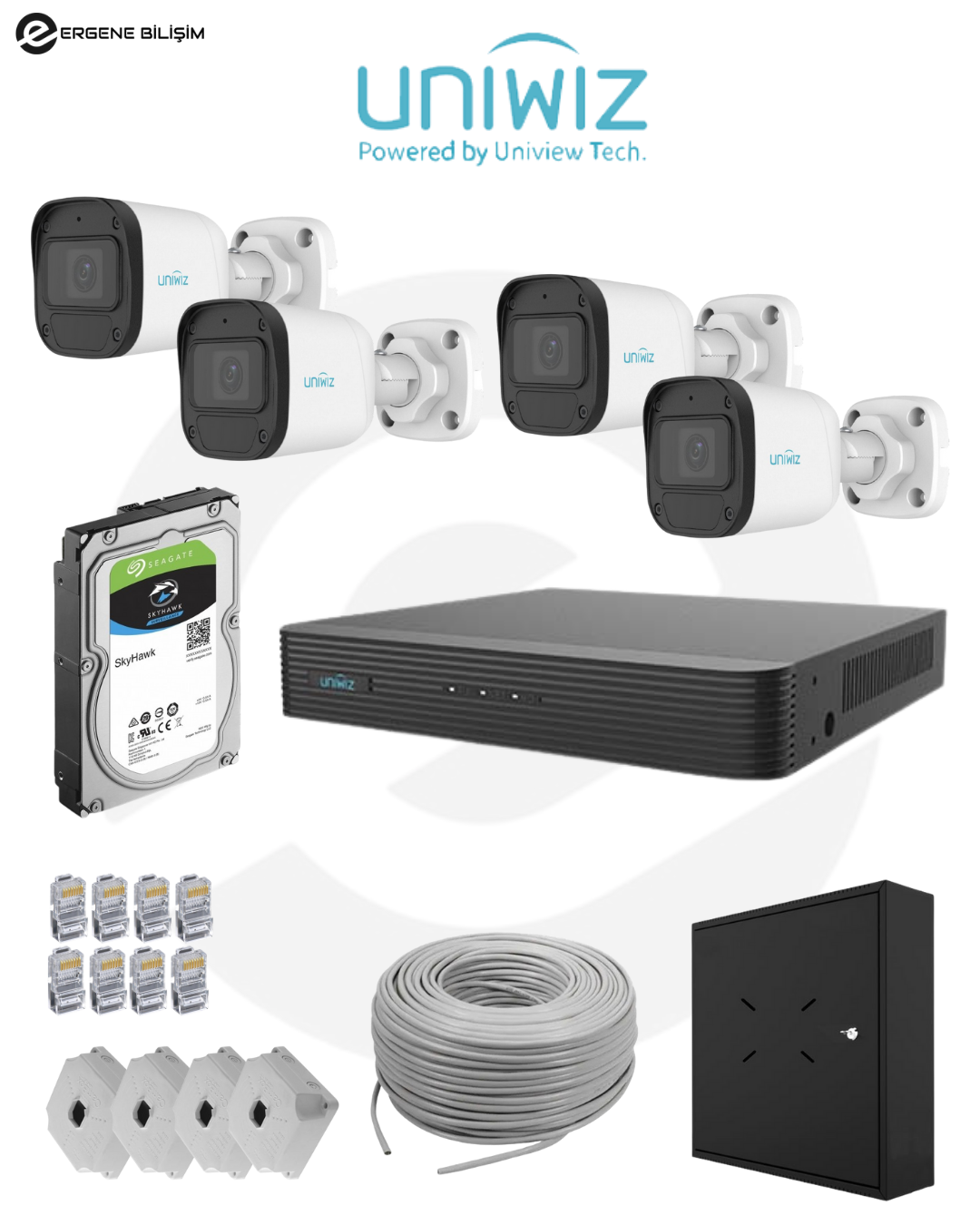 Uniwiz 2 MP 4’lü IP Güvenlik Kamera Sistemi + Seagate 1 TB HDD + XVR/NVR Koruma Kutusu